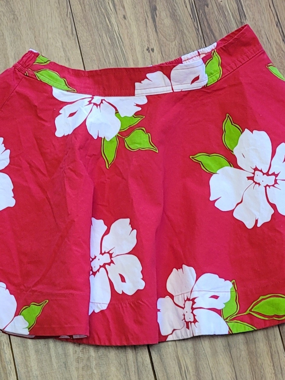 Red Floral A-Line Mini Skirt with White Flowers